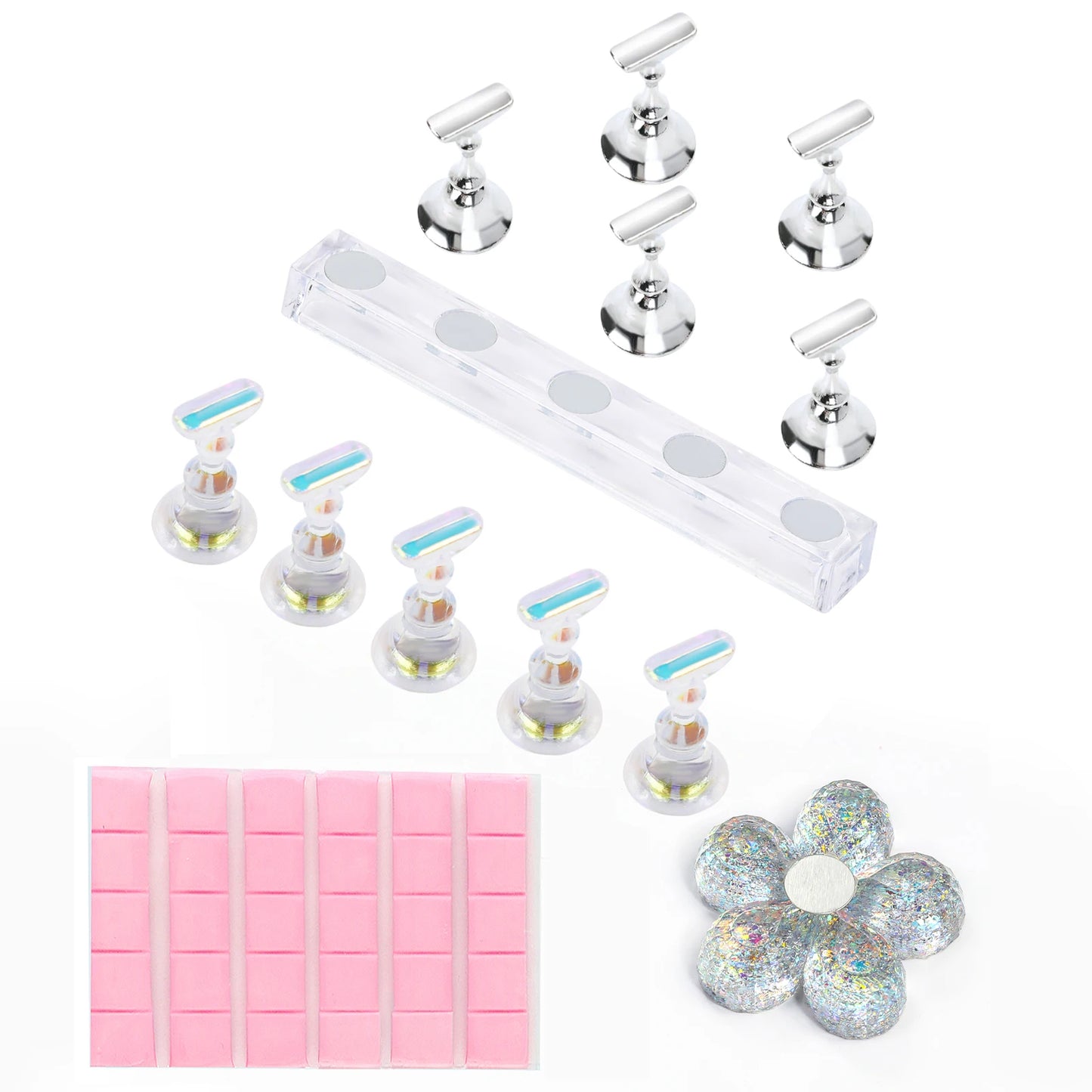 Set of silicone molds and tools on a white background