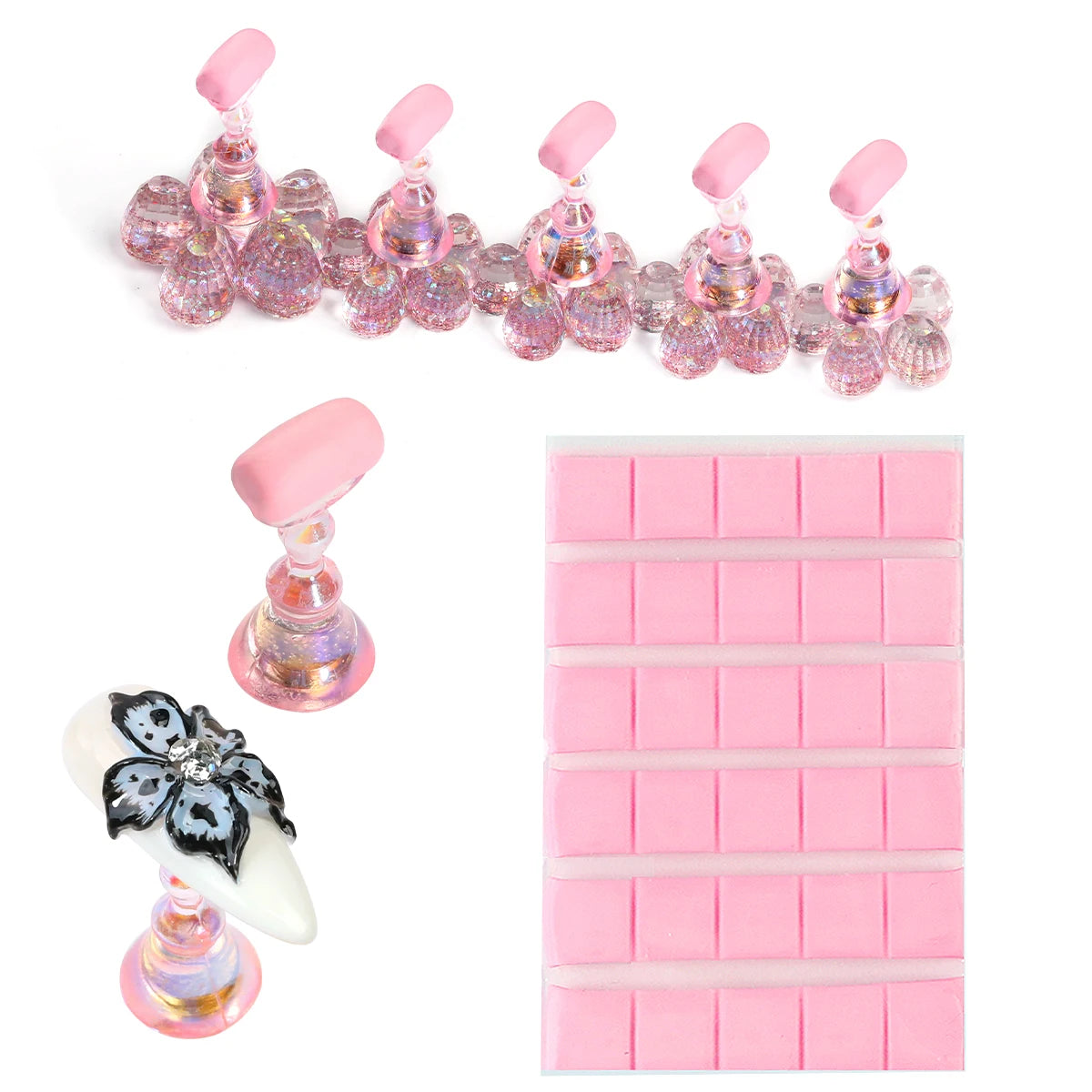 Set of pink silicone mold with butterfly design on a white background