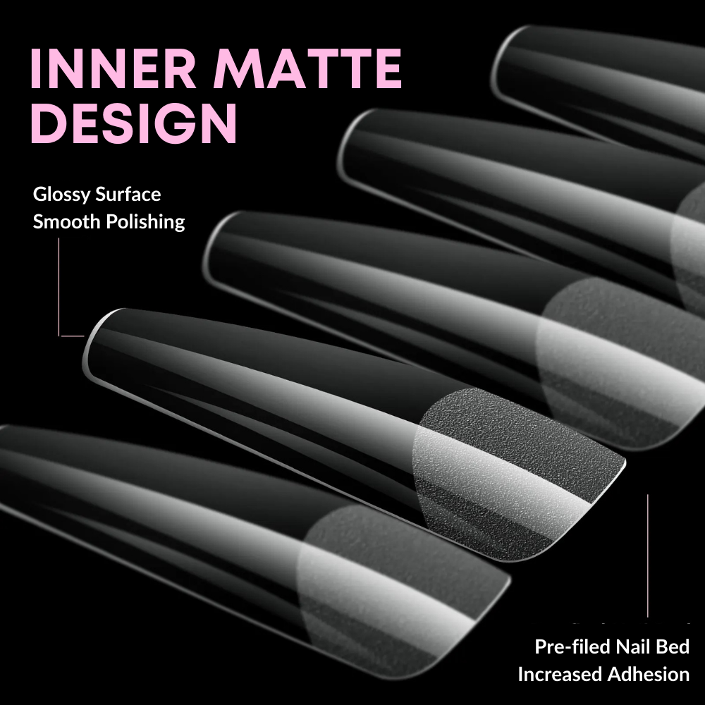 Nail art design with glossy and matte finish on a black background