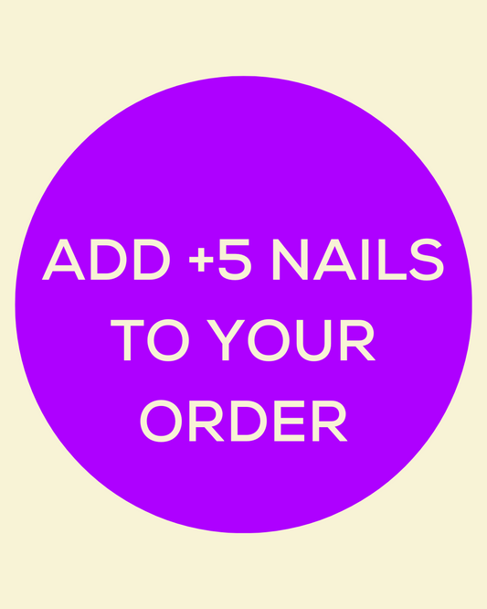 Rectangle image with purple circle that has the text "Add +5 nails to your order".