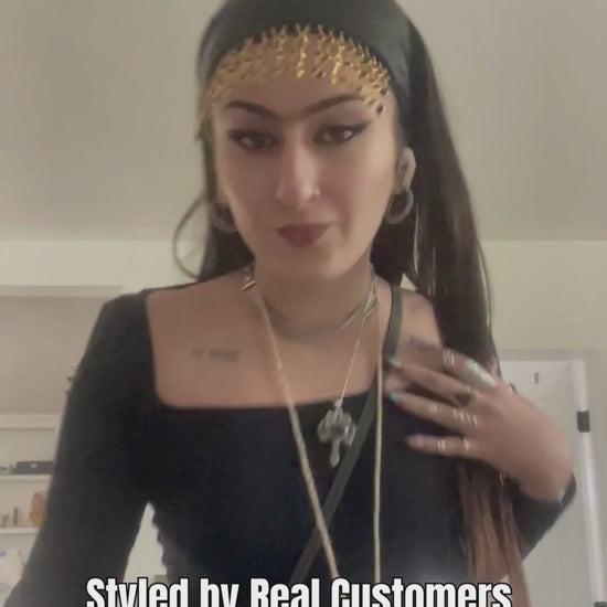 video of customer wearing Kali black bandana bang